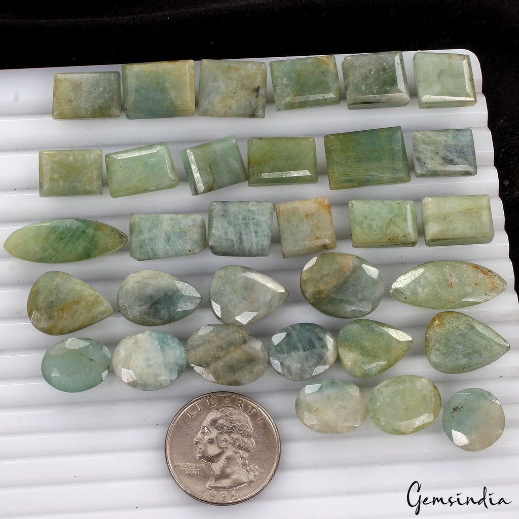 380 Cts/32Pcs Natural Untreated Green Blue Aquamarine Beryl Mixed Cut Loose Gems