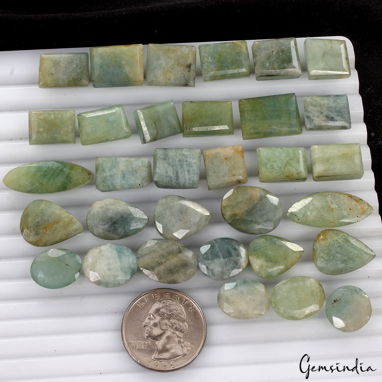 380 Cts/32Pcs Natural Untreated Green Blue Aquamarine Beryl Mixed Cut Loose Gems