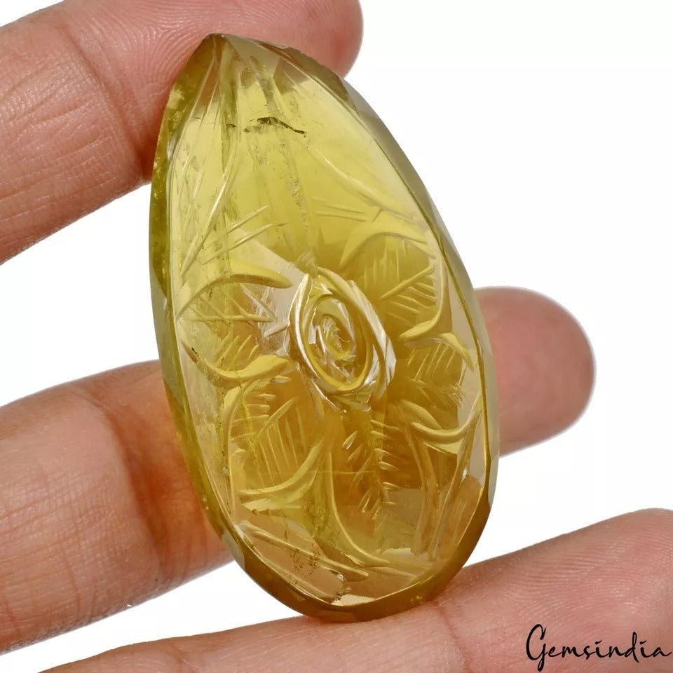 181.40 Cts Natural Untreated Yellow Citrine Quartz Pear Carved Gem For Pendant