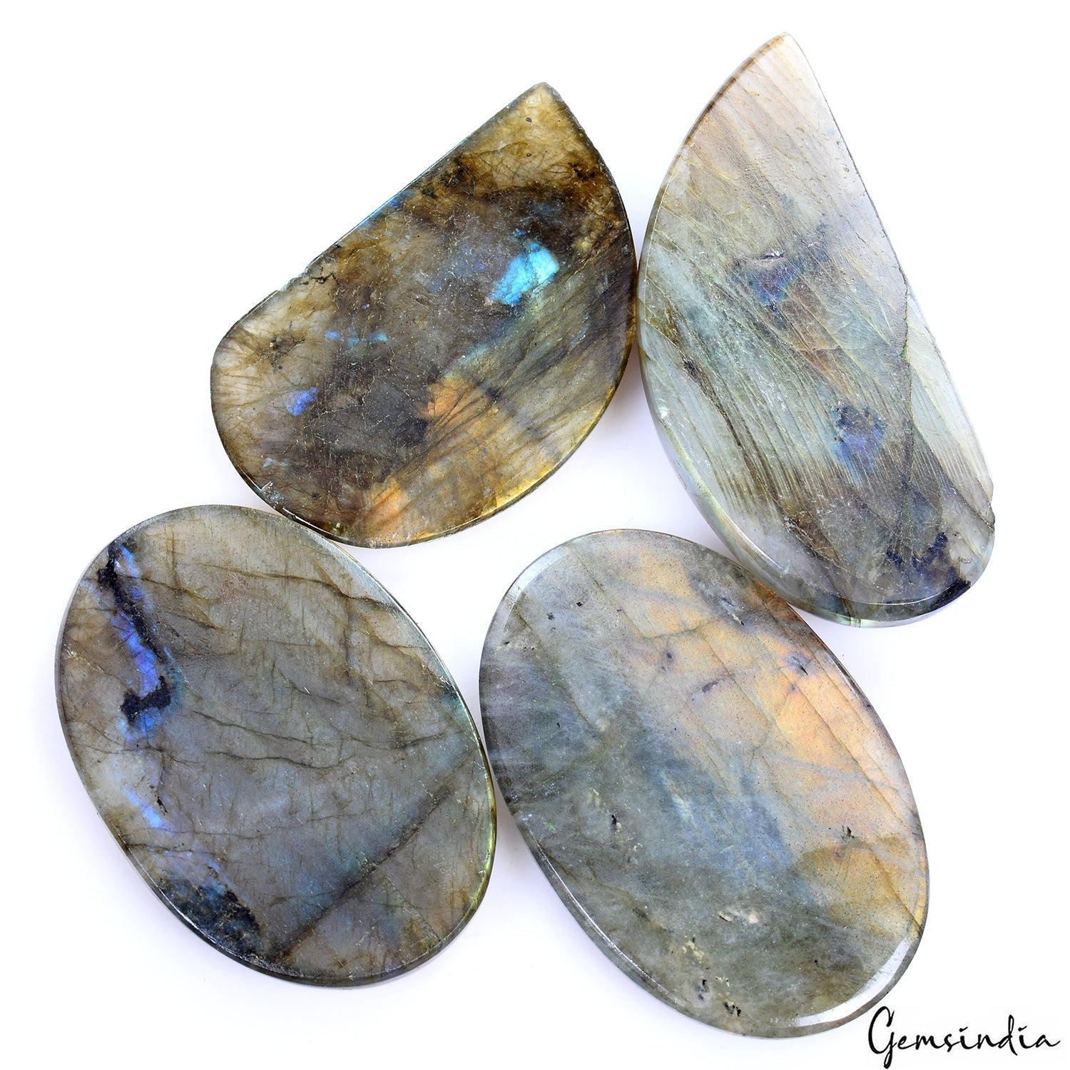 430 Cts/4 Pcs Natural Untreated Multi Shine Labradorite Mix Cab Loose Gems Lot