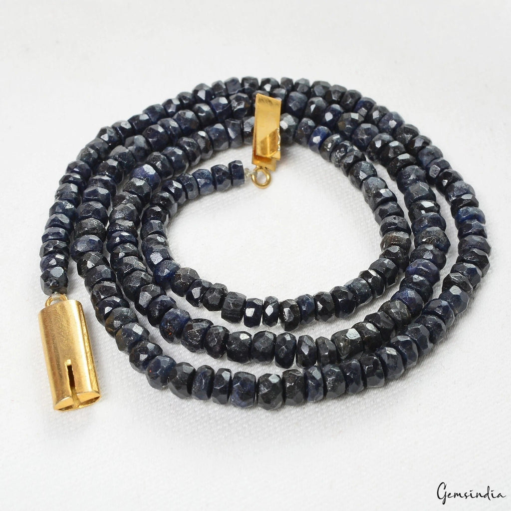 109.50 Ct Natural Blue Sapphire Round Beaded Single Strand Handmade Necklace 18"