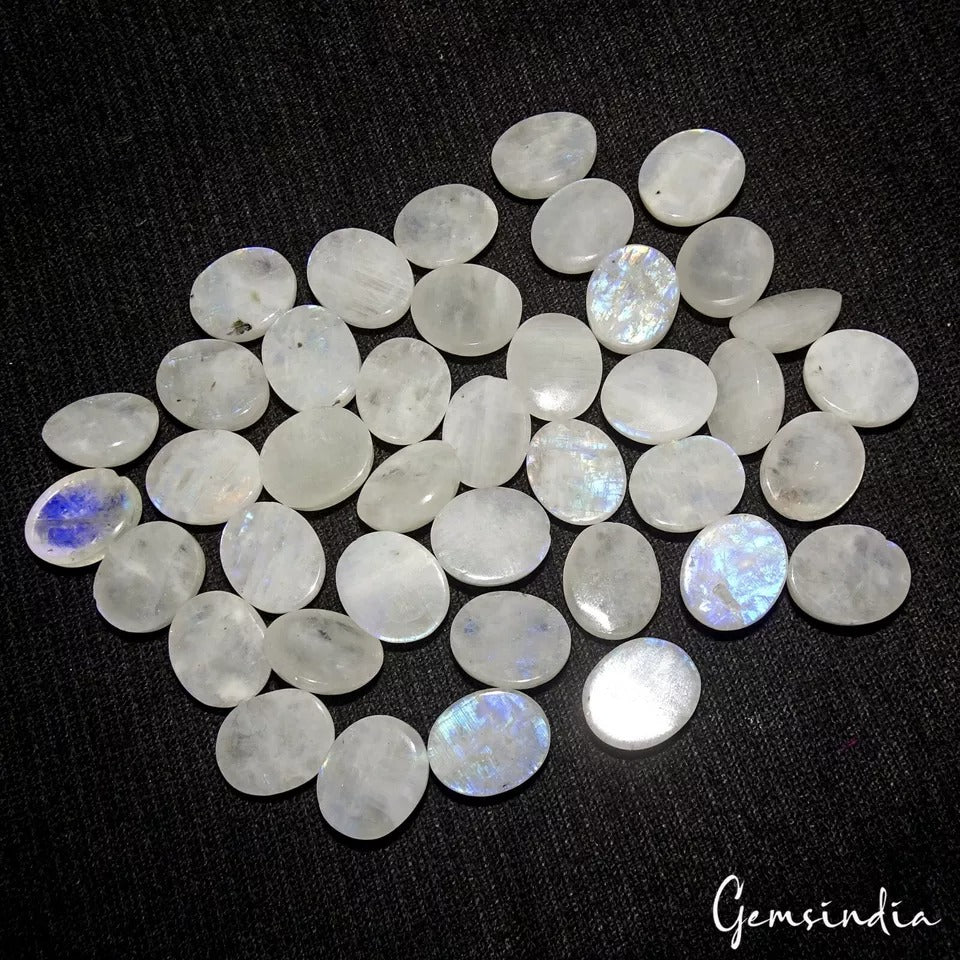 Moonstone Lot, Cabochon, Untreated, Blue — 40 Pieces, 11x9mm, 200 Ct