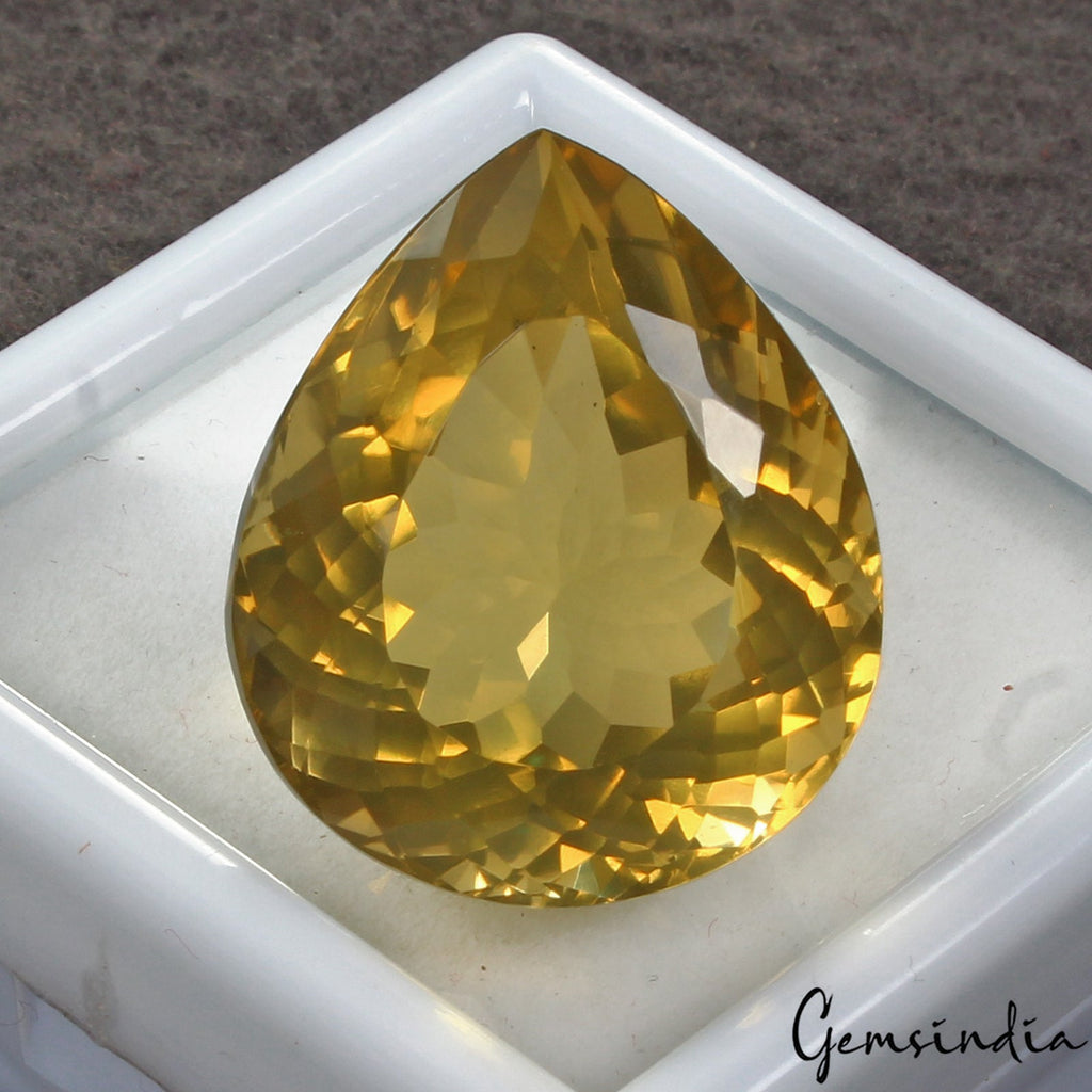 Certified 62.30 Cts Natural Untreated Golden Yellow Citrine Pear Cut Loose Gem