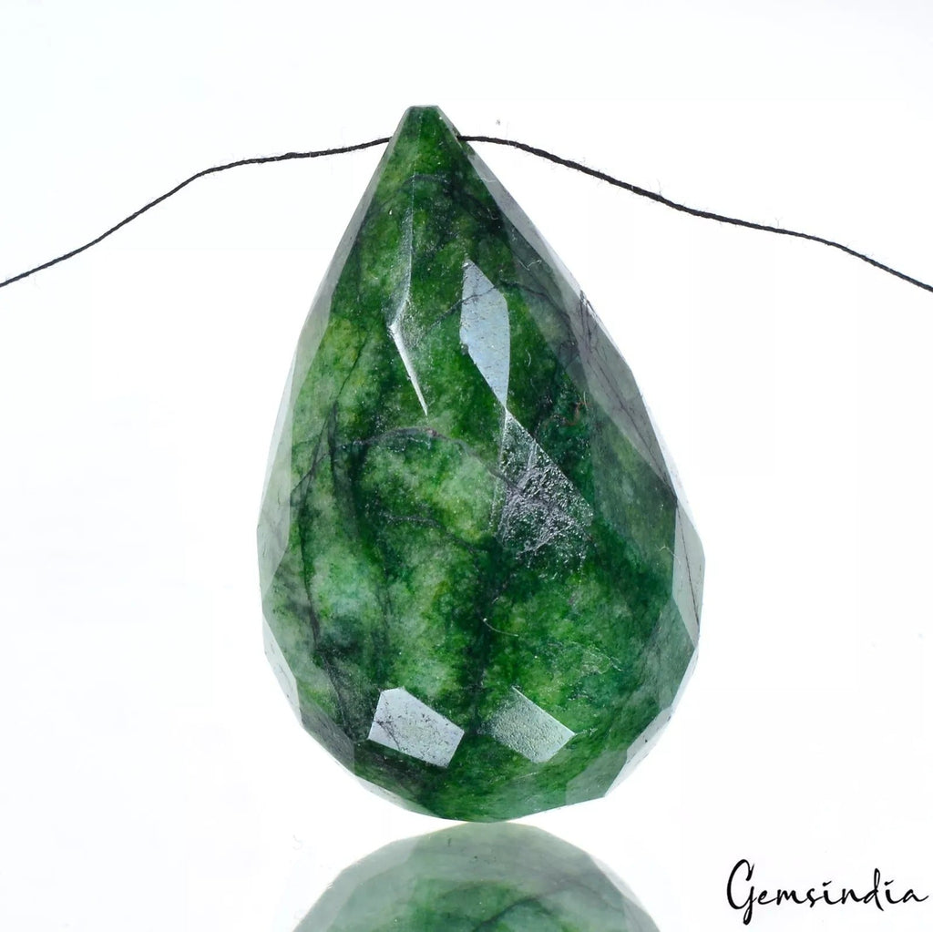 Certified 104 Ct Natural Green Emerald Pear Checker Cut Drill Briolette Bead Gem