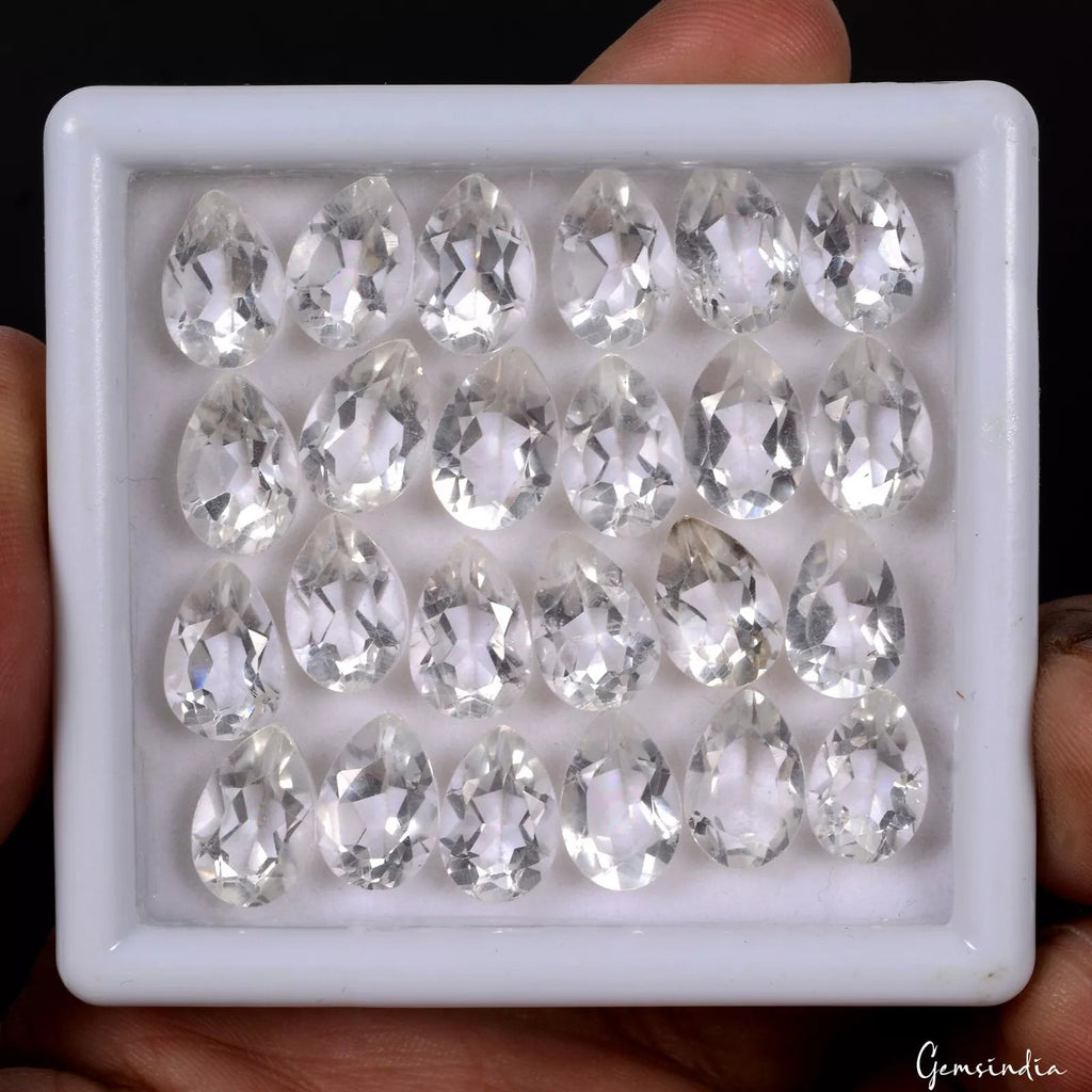 24 Pcs Natural White Quartz 11x7mm Pear Cut Untreated Loose Gemstones~77.10 Cts