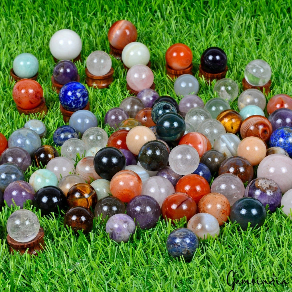 100 Mini Crystal Ball w/Stand~Rare Multigems Sphere Lot For Healing & Home Decor