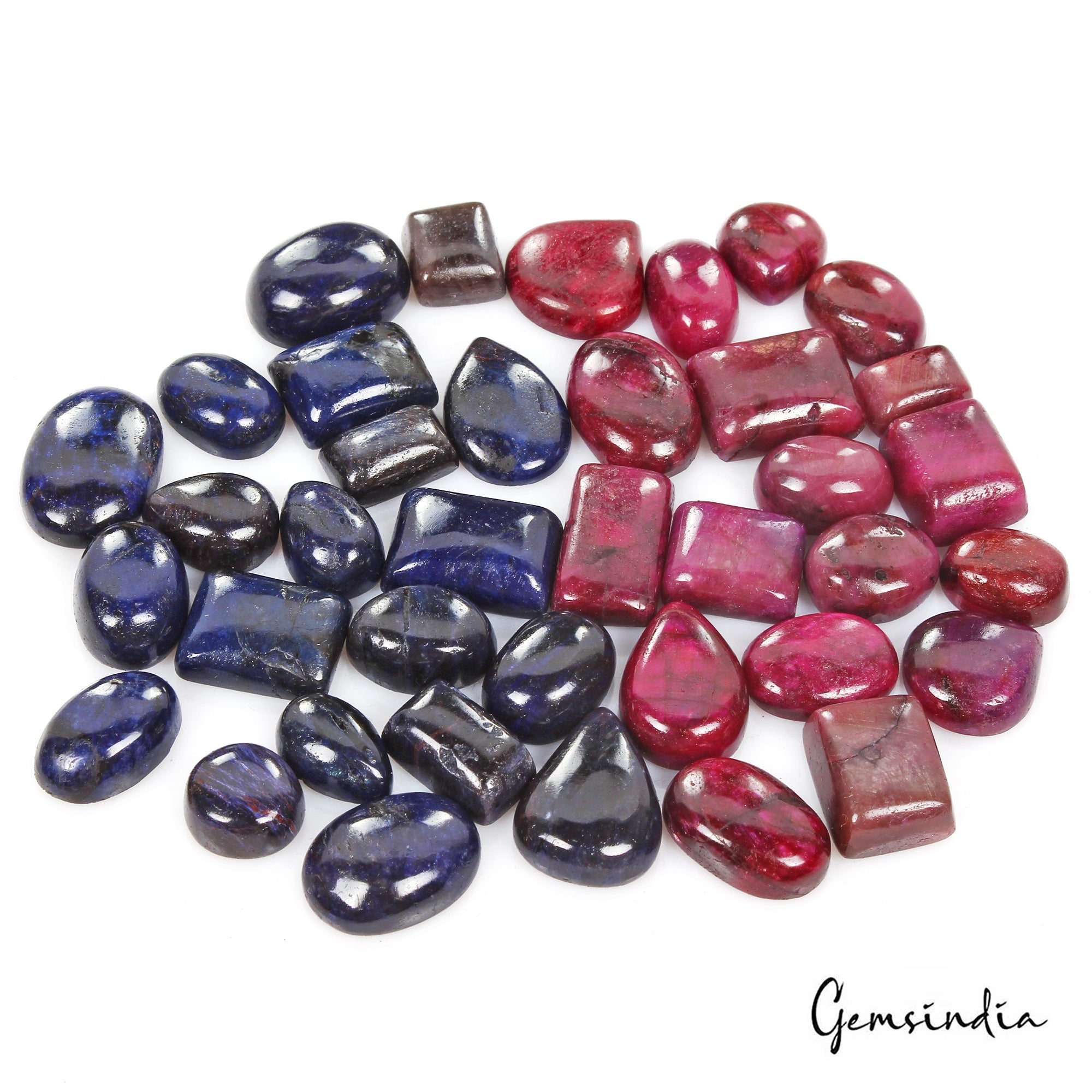 600 Cts/38 Pcs Natural Red Ruby Blue Sapphire Mix Cab Loose Gems Lot For Jewelr