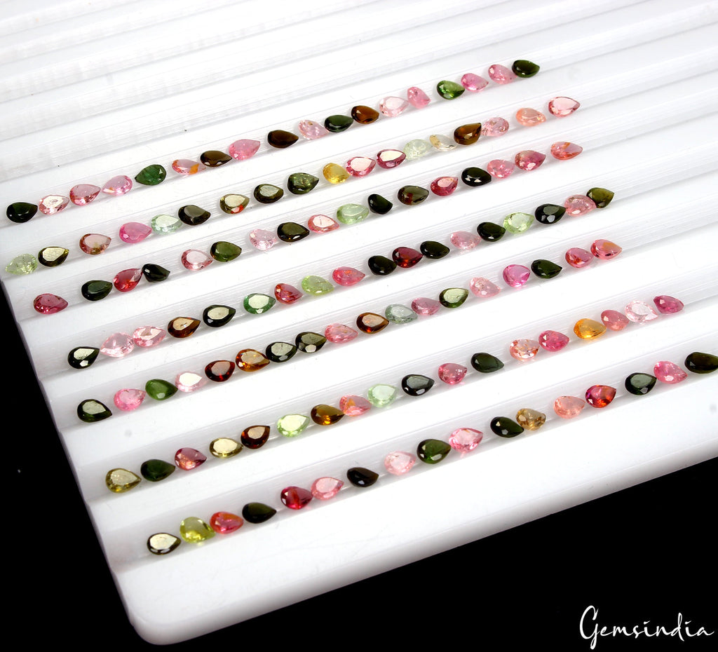Pear Cut Natural Unheated Multi Color Tourmaline 124 Pcs 18.30 Ct 4x3mm Gems Lot
