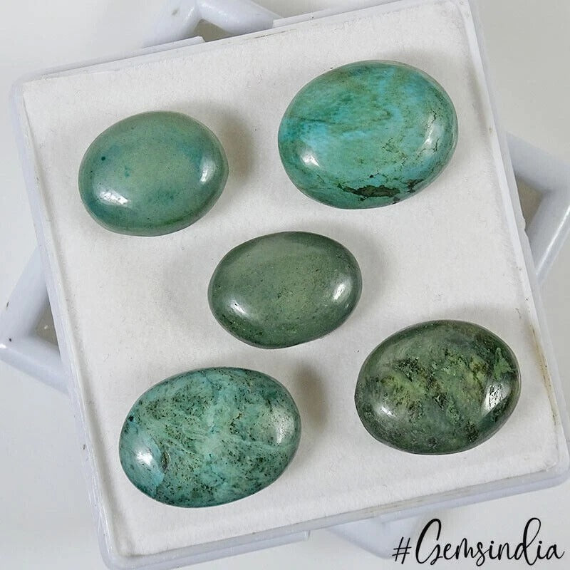 Earthy Green 5 Pcs Natural Tibet Turquoise 18-21mm Oval Cabochon Gemstones~104Ct
