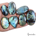 7 Pcs Natural Labradorite 42-60mm Huge Flashy Loose Untreated Cabochon Gemstones
