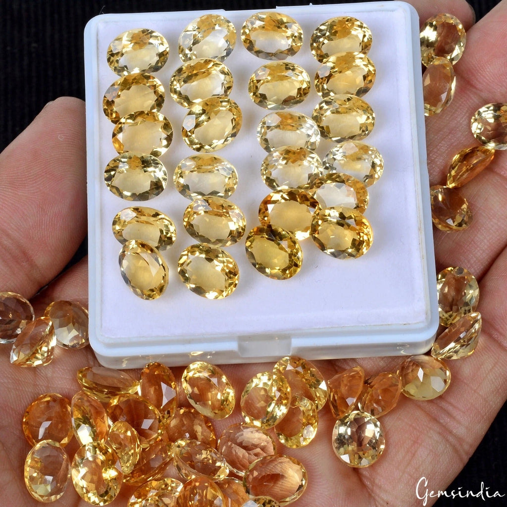 VVS 63 Pcs Natural Citrine 10mm-11mm Oval Faceted Cut Untreated Loose Gemstones