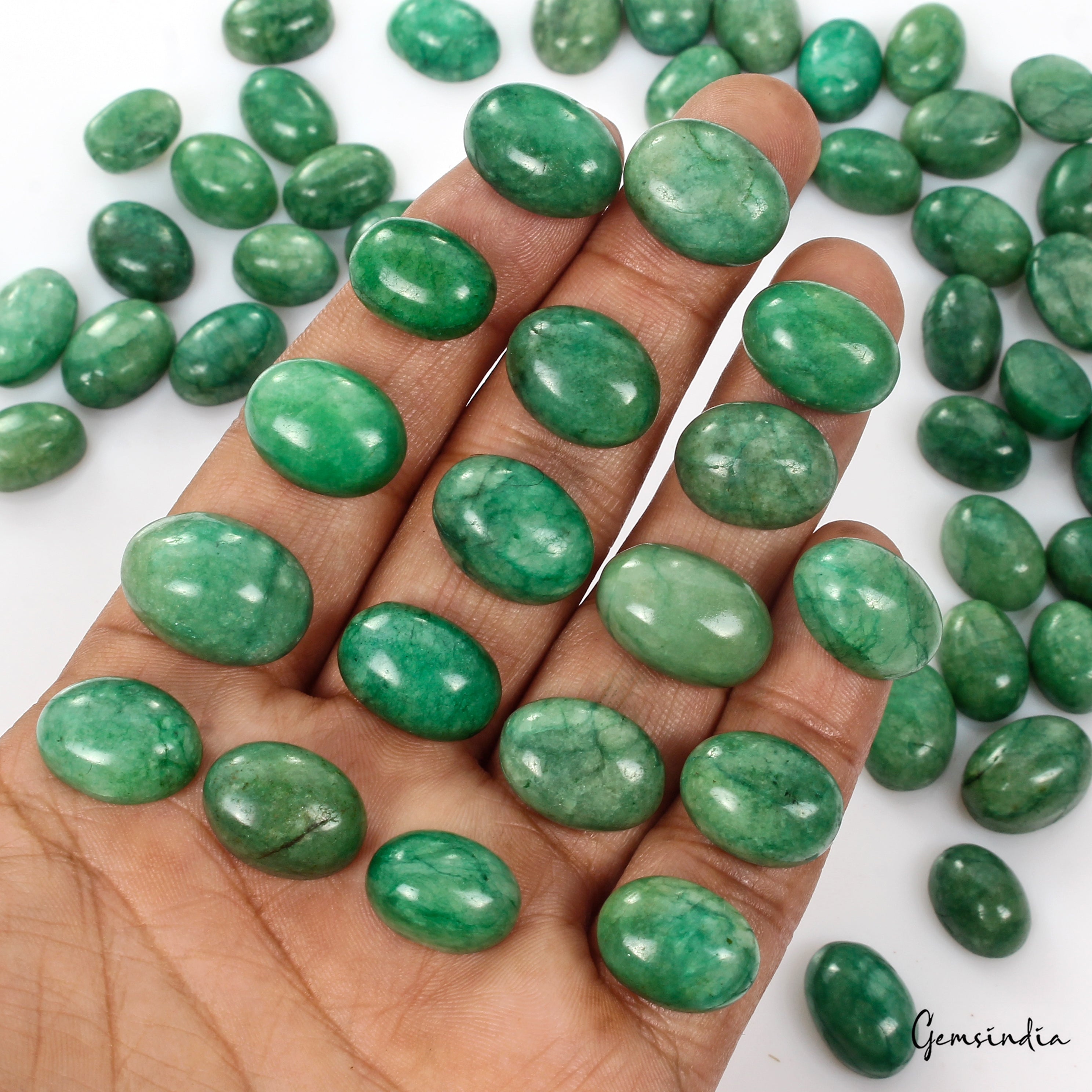 Natural 800 Cts Brazilian Green Emerald Oval Cabochon Loose Gemstone Lot 63 Pcs