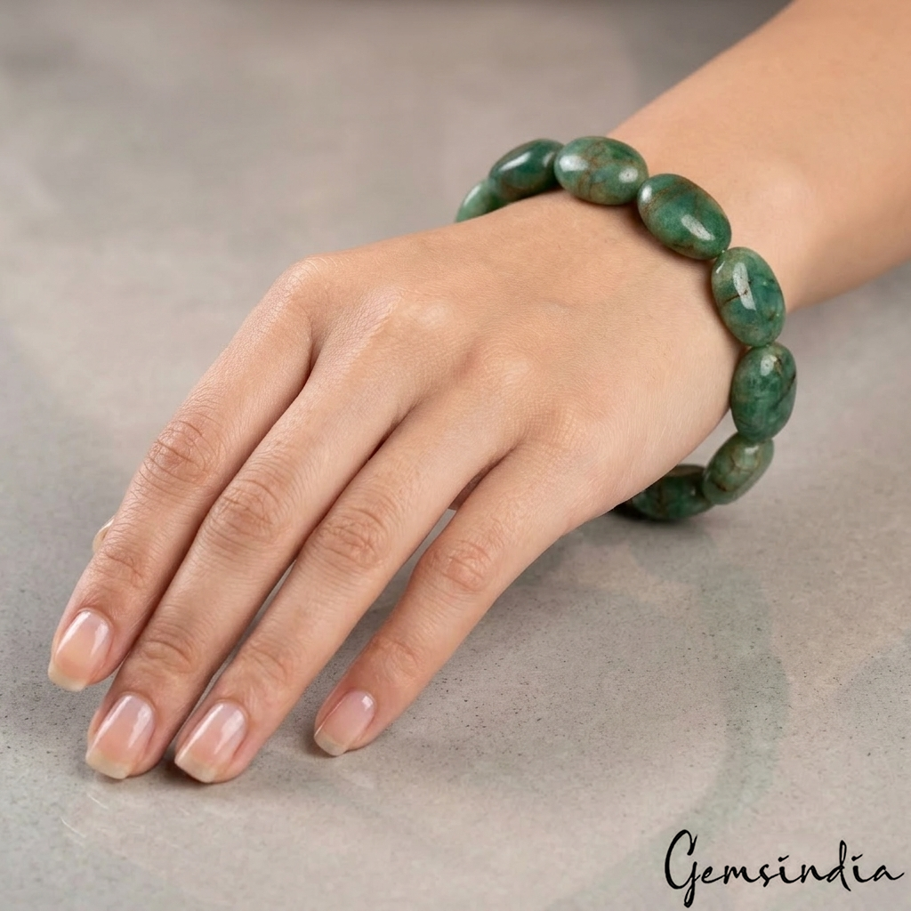 137.90 Ct Natural Emerald Oval Cab Center Drilled Handmade Gems Bracelet 6.5"