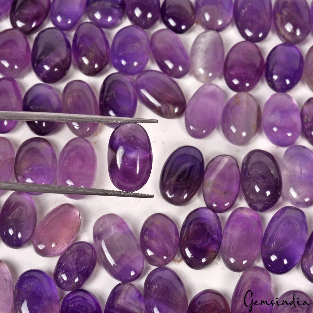 Amethyst Lot, Cabochon, Untreated, Purple — 119 Pieces, 10mm to 17mm, 500 Ct, Madagascar