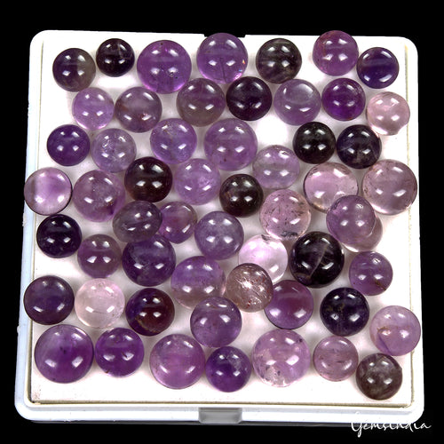 Amethyst Lot, Cabochon, Untreated, Purple — 56 Pieces, 9mm to 13mm, 289.30 Ct