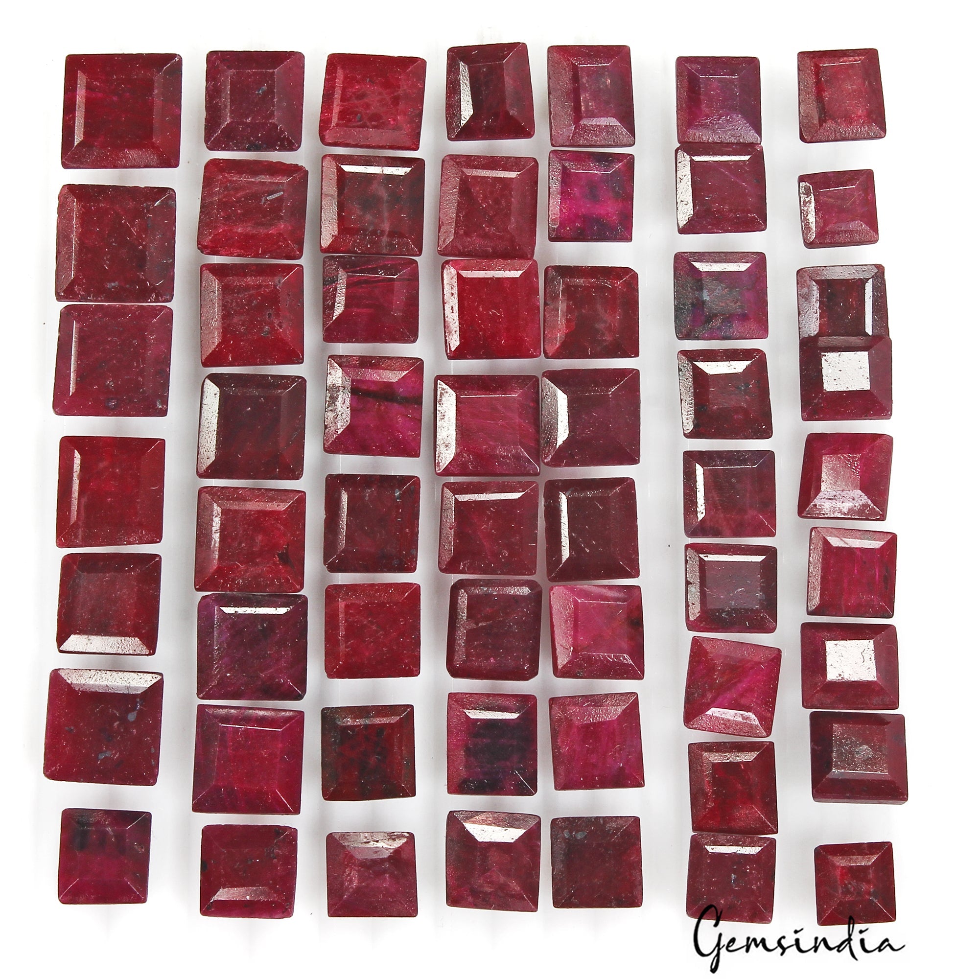 Certified 700 Cts/57 Pcs Natural Red Ruby Square Cut Loose Gems Lot For Jewelry