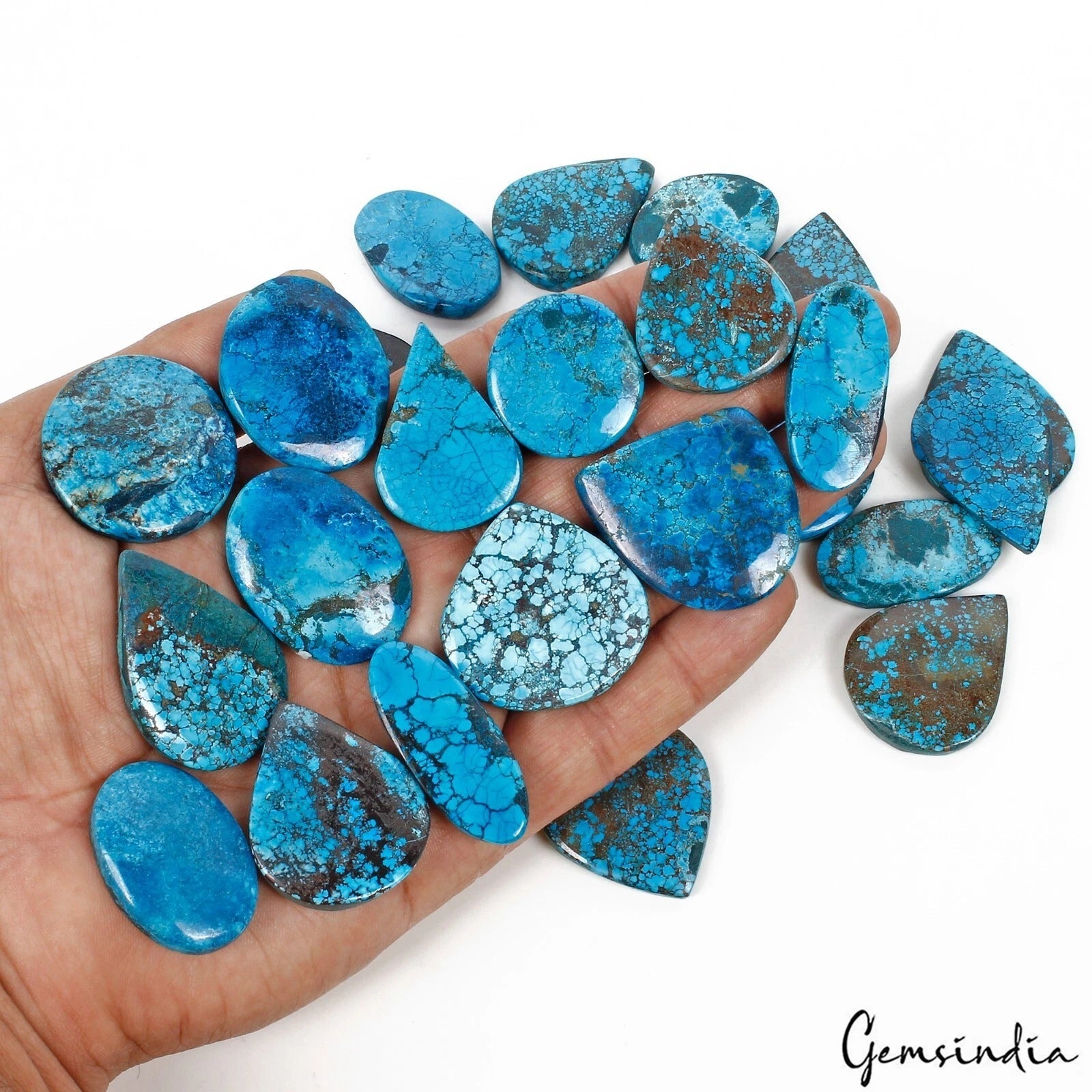 950 Cts/24 Pcs Natural Blue Spiderweb Arizona Turquoise Mixed Cab Loose Gems Lot