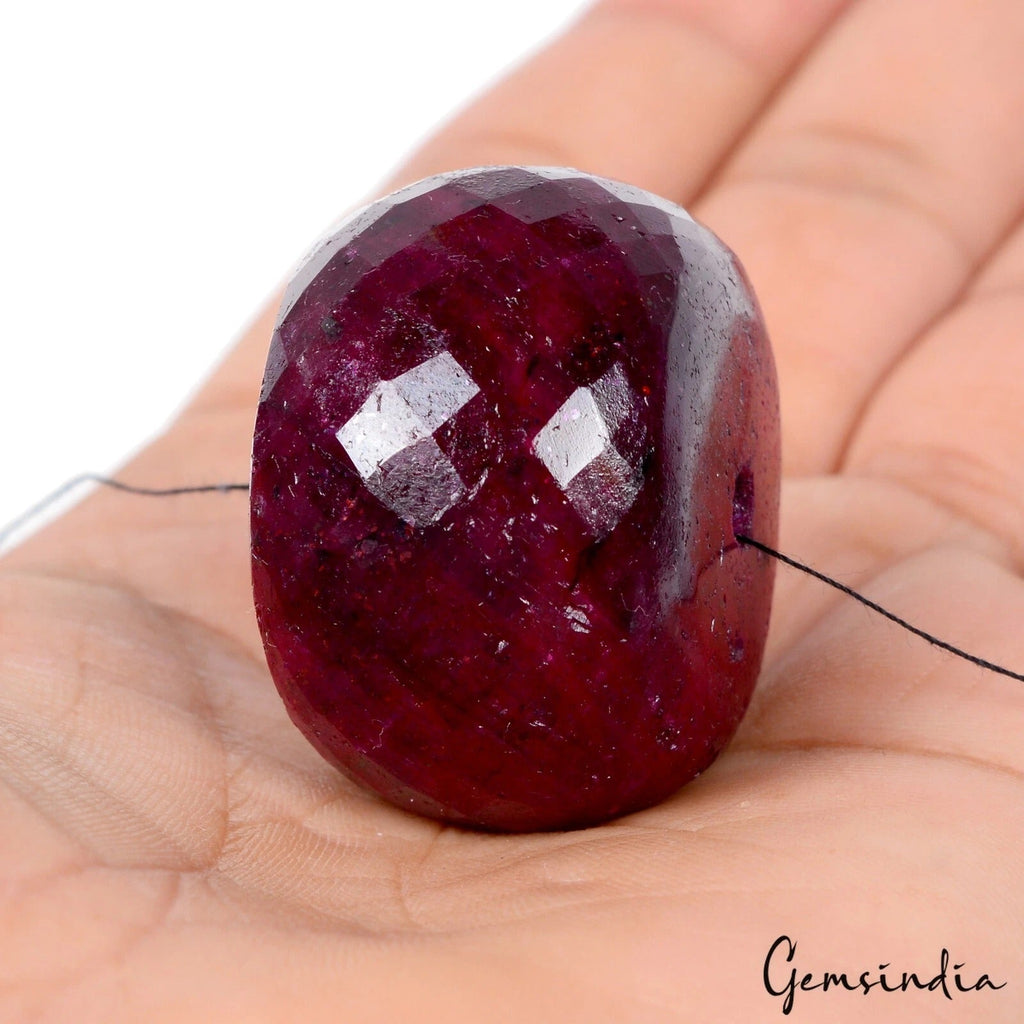 Certified 320 Cts Natural Red Ruby Round Checker Cut Huge Drilled Bead Gemstone