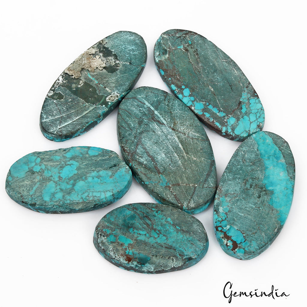 570 Cts/6 Pcs Natural Spiderweb Blue Turquoise Oval Cab Loose Gems Wholesale Lot