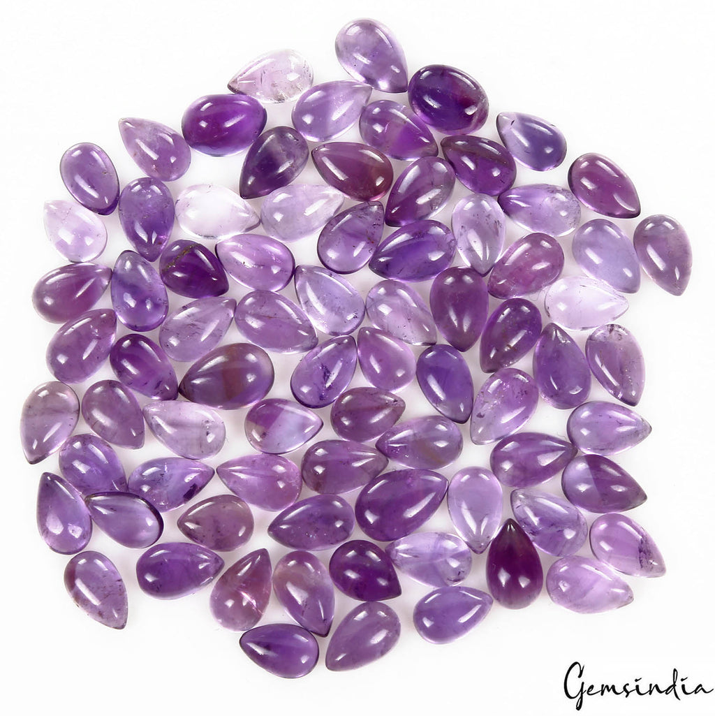 Amethyst Lot, Cabochon, Purple — 76 Pieces, 6mm to 9mm, 70.50 Ct, Brazil
