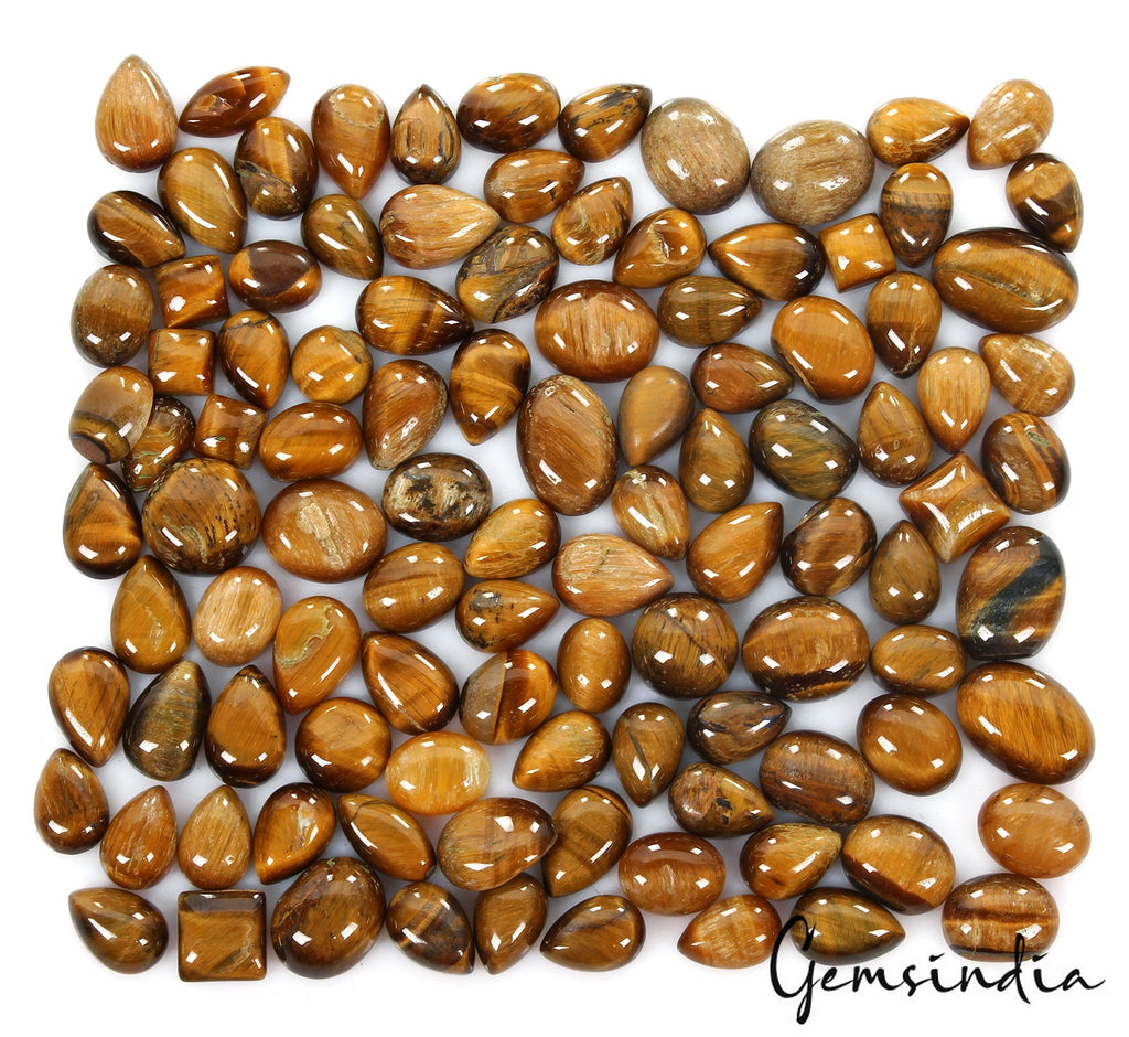 105 Pcs Natural Tiger Eye 6-14mm Mix Cabochon Loose Gemstones Wholesale Lot