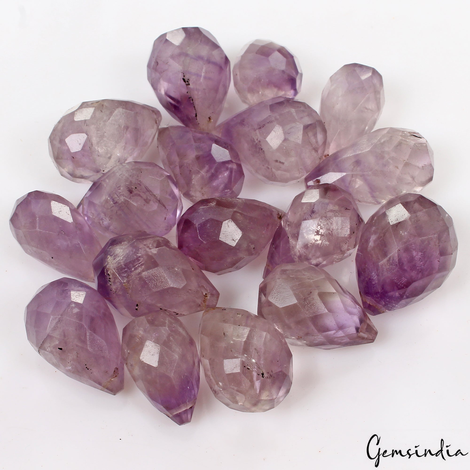 Certified 550 Ct Natural Purple Amethyst Pear Drop Checker Cut Beads Briolettes
