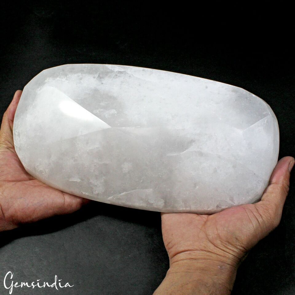 Huge 3 Kg Natural White Crystal Quartz Oval Faceted Museum Size Earth mined Gem