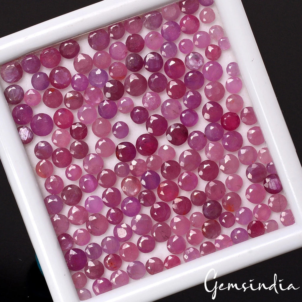 Ruby Lot, Loose Gemstone, Round Cut, Heated — 157 Pieces, 3mm to 5mm, 57.00 Ct, Mozambique