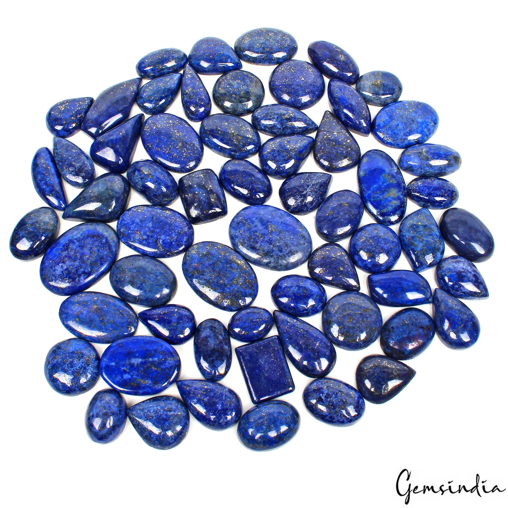 Pyrite Lot, Cabochon, Oval & Pear Fancy Cabochon, Color Enhanced — 60 Pieces, 16mm to 32mm, 1320 Ct, Afghanistan