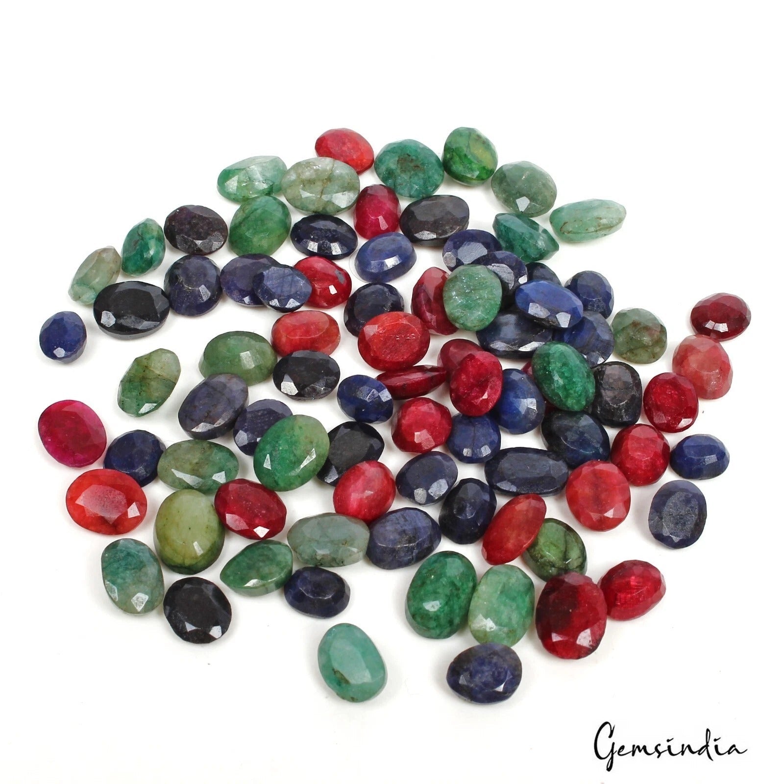 Certified 250.25 Cts/84 Pcs Natural Multi-Color Ruby Emerald Sapphire Oval Gems