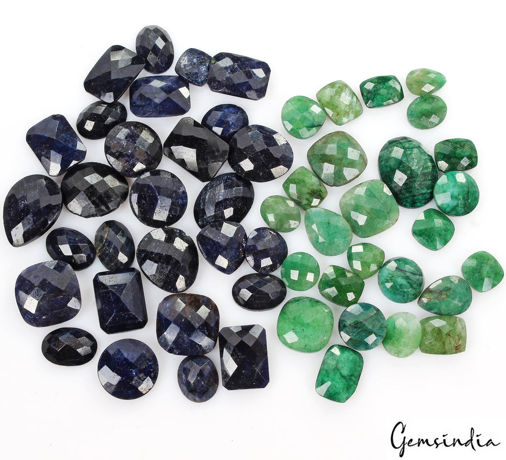 Certified 400 Ct Natural Emerald & Sapphire Mix Checker Cut Loose Gemstones Lot