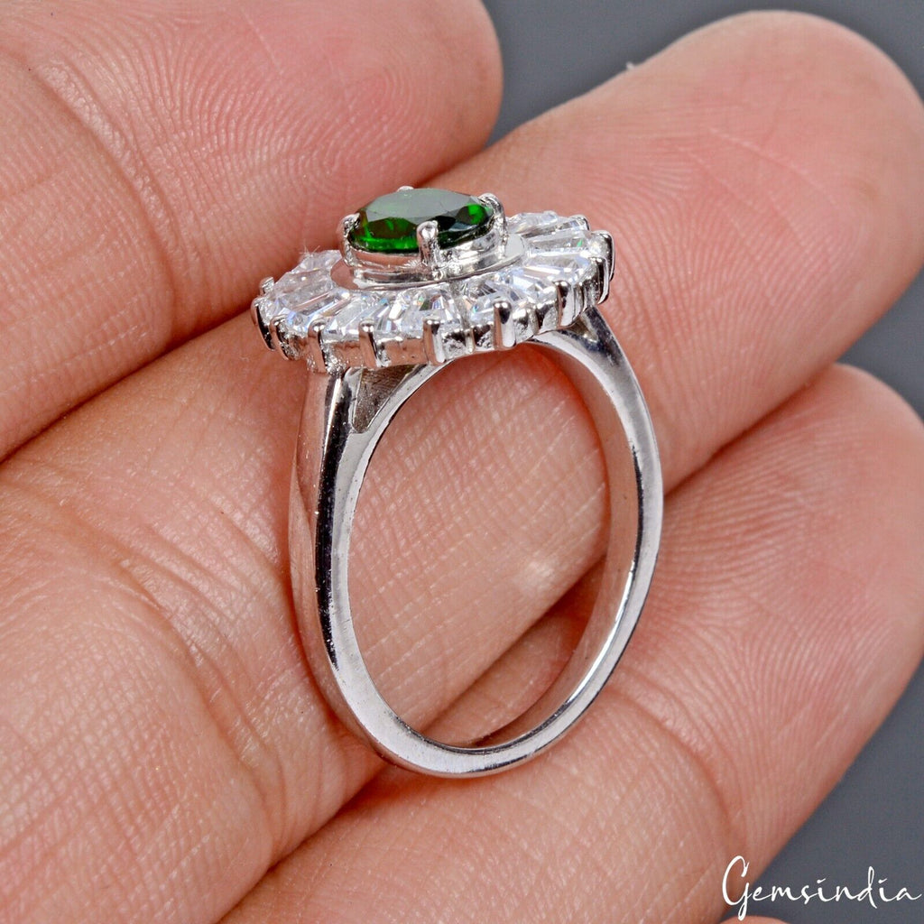 Chrome Diopside Sterling Silver Ring, Untreated, Silver — Size 6.5 US, 23.80 Ct (4.76 g)