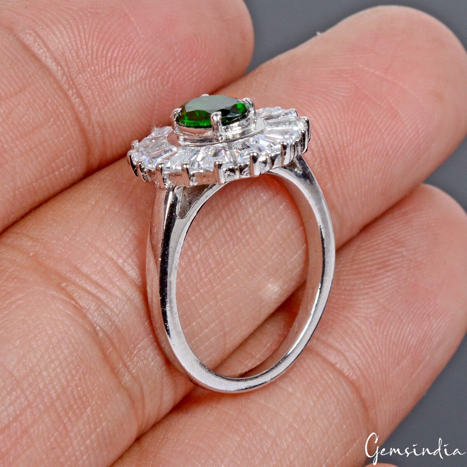 Chrome Diopside Sterling Silver Ring, Untreated, Silver — Size 6.5 US, 23.80 Ct (4.76 g)