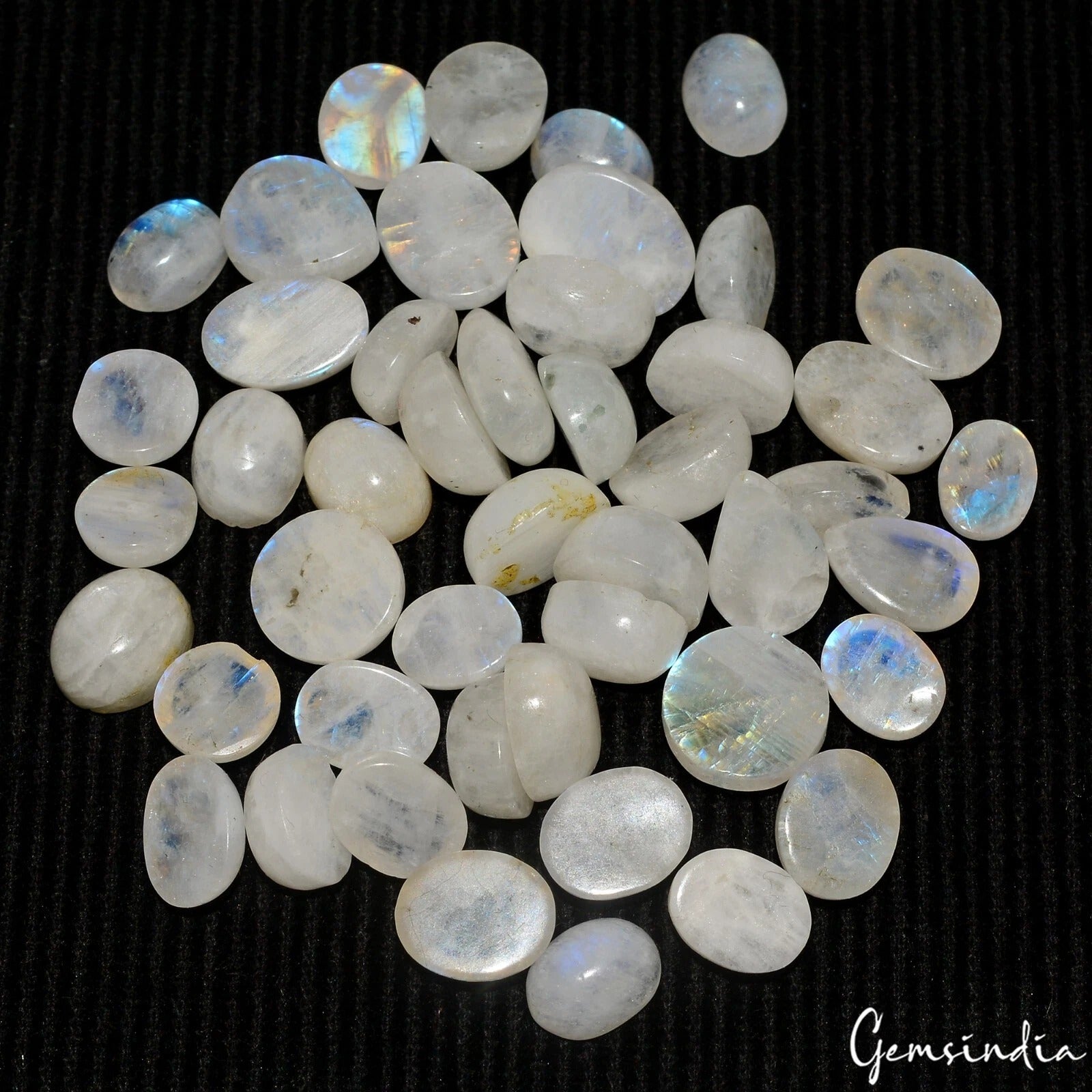 180 Cts/46 Pcs Natural Untreated Blue Shine Moonstone Mixed Cab Gems For Jewelry