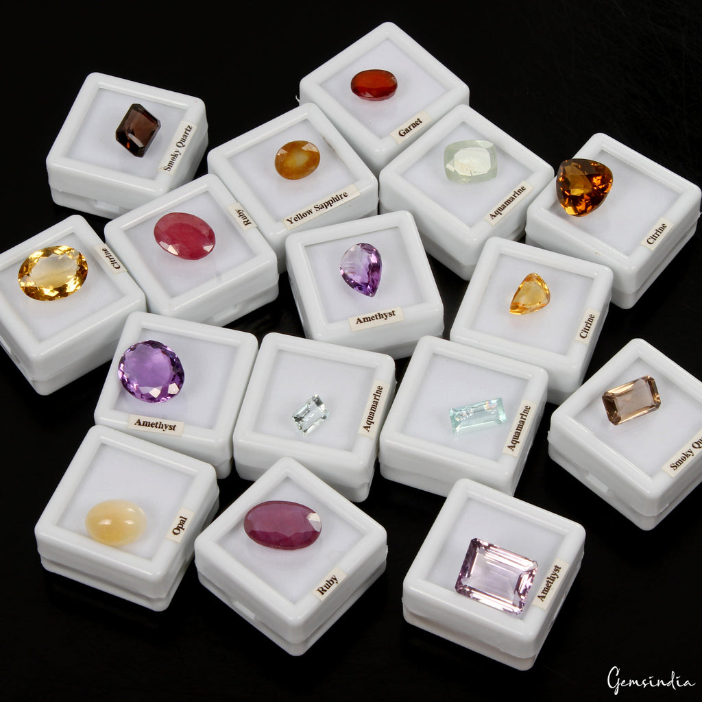 16 Pcs Estate Genuine Semi Precious Loose Mix Cut Jewelry Gemstones Collection