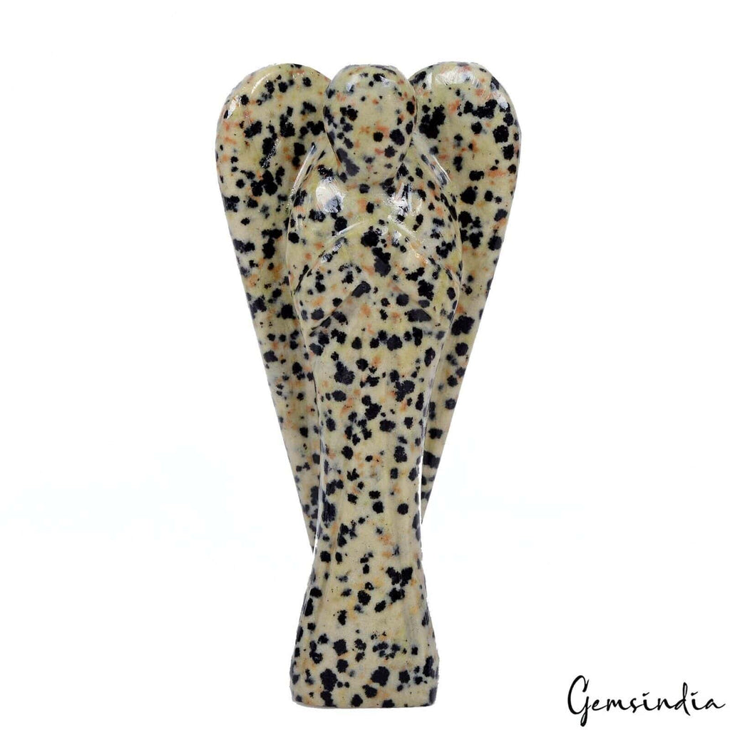 310Ct Natural Bi Color Dalmatian Jasper Single Stone Artwork Carved Angel Statue