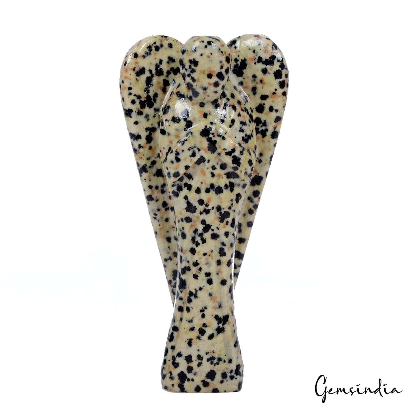 310Ct Natural Bi Color Dalmatian Jasper Single Stone Artwork Carved Angel Statue