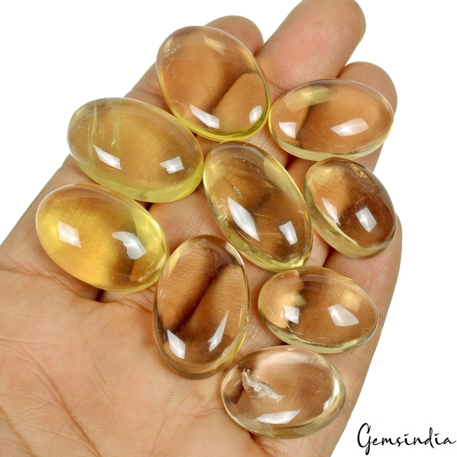 Lemon Quartz Lot, Cabochon, Untreated — 9 Pieces, 21mm to 29mm, 330 Ct