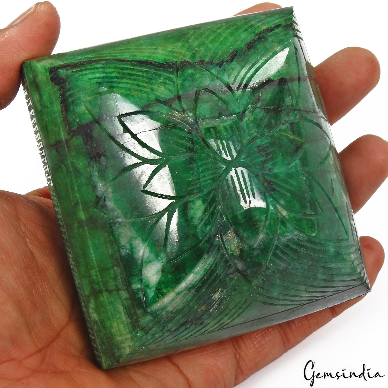 Emerald Carving, Color Enhanced, Green — 91 x 86 x 51mm, 3680 Ct, Brazil