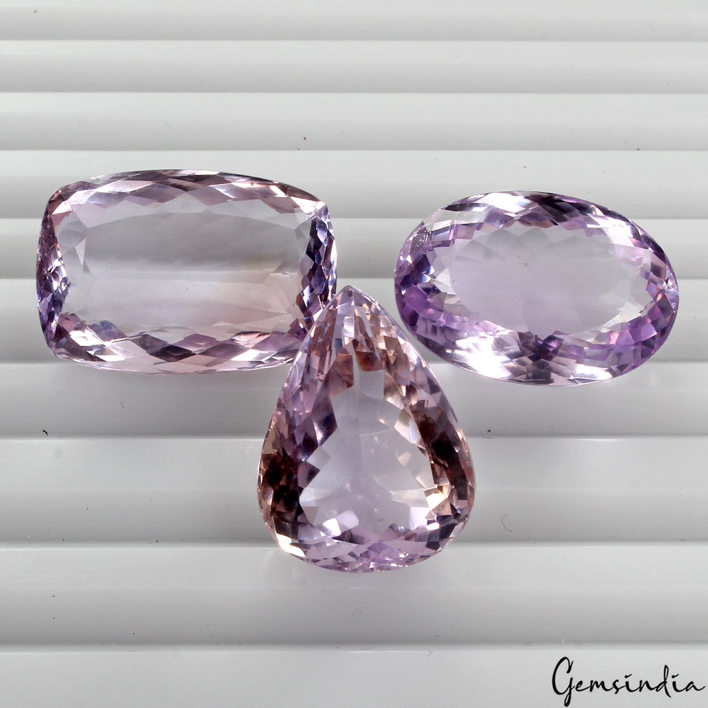 68.65 Ct Natural Purple Amethyst Loose Mix cut Unheated Gemstones, Brazil/ 3 Pcs