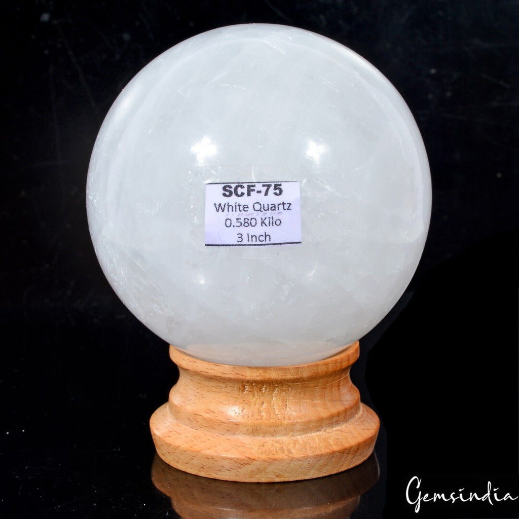 2900 Cts Natural Smooth Polished White Quartz Crystal Healing Sphere/Ball ~ 3"