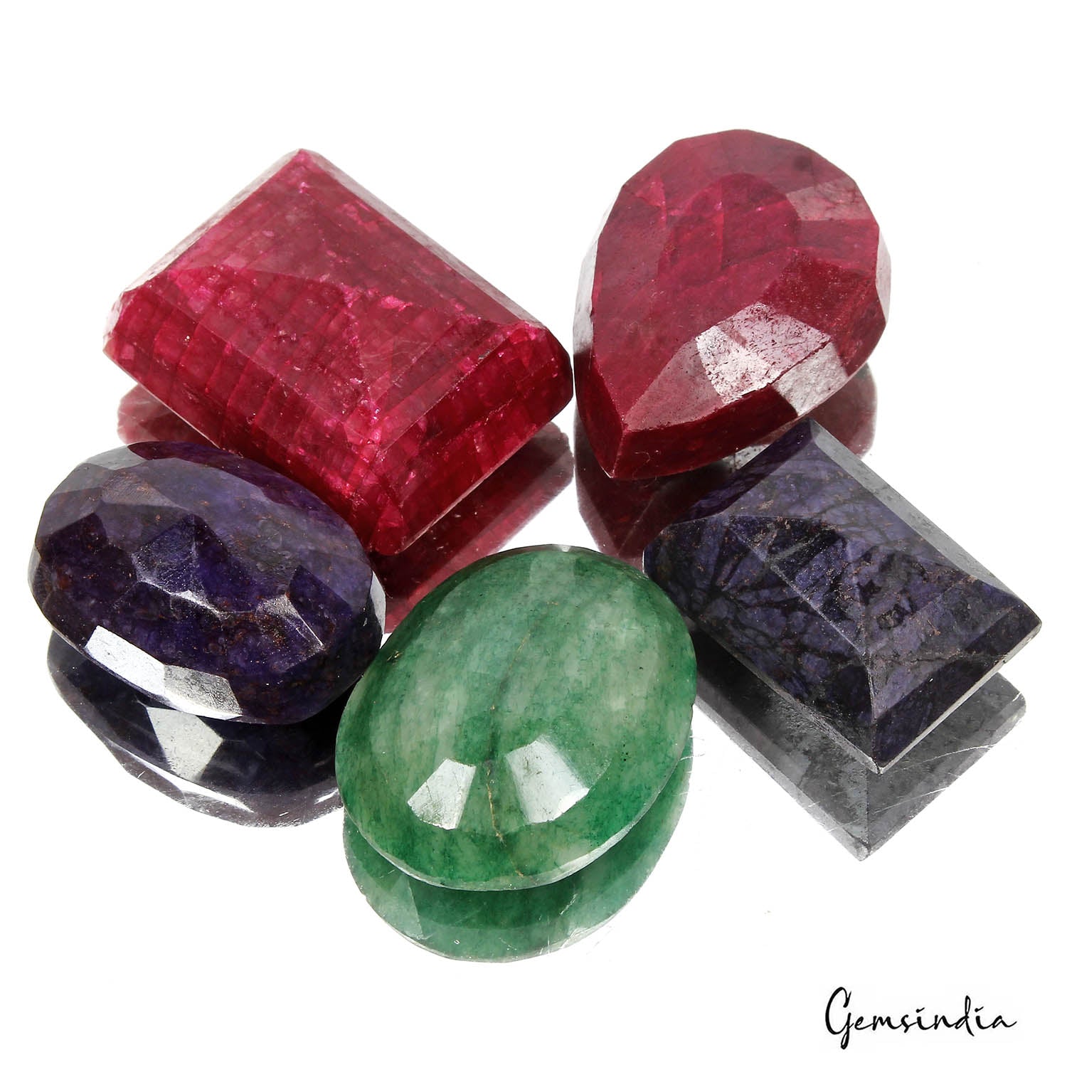 500 Cts Natural Ruby, Sapphire & Emerald Mix Cut Loose Huge Gemstones 5 Pcs Lot