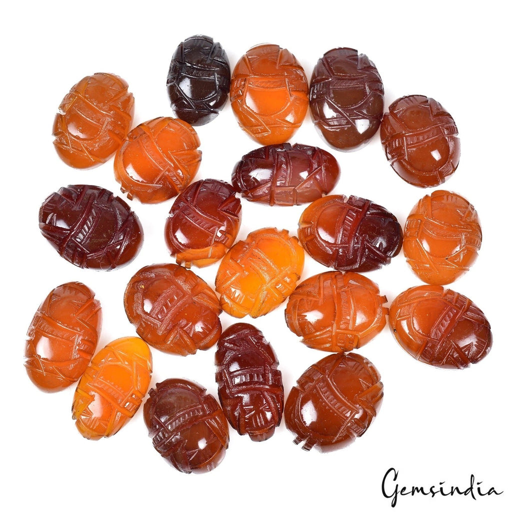 263.90 Ct/20 Pcs Natural Untreated Onyx Oval Ganesha Hand Carved Gem For Jewelry