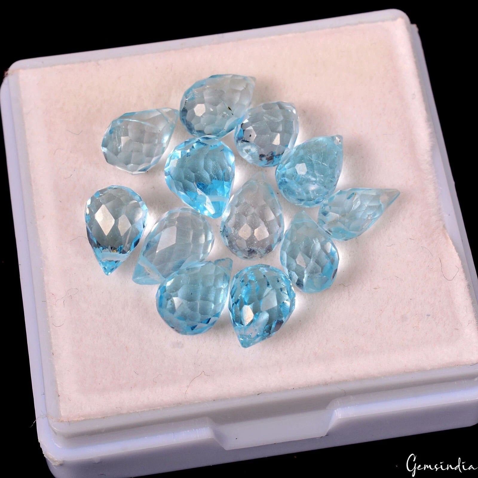 Briolette (Drilled) 8x4mm-9x5mm London Blue Topaz Brazil CLEAN! 25.50Ct.~12 Pcs