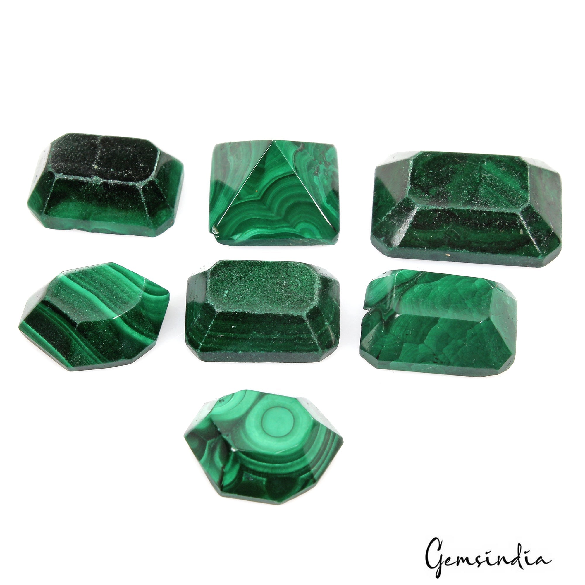 149.30 Cts/7 Pcs Natural Untreated Green Malachite Fancy Cut Loose Gemstones Lot