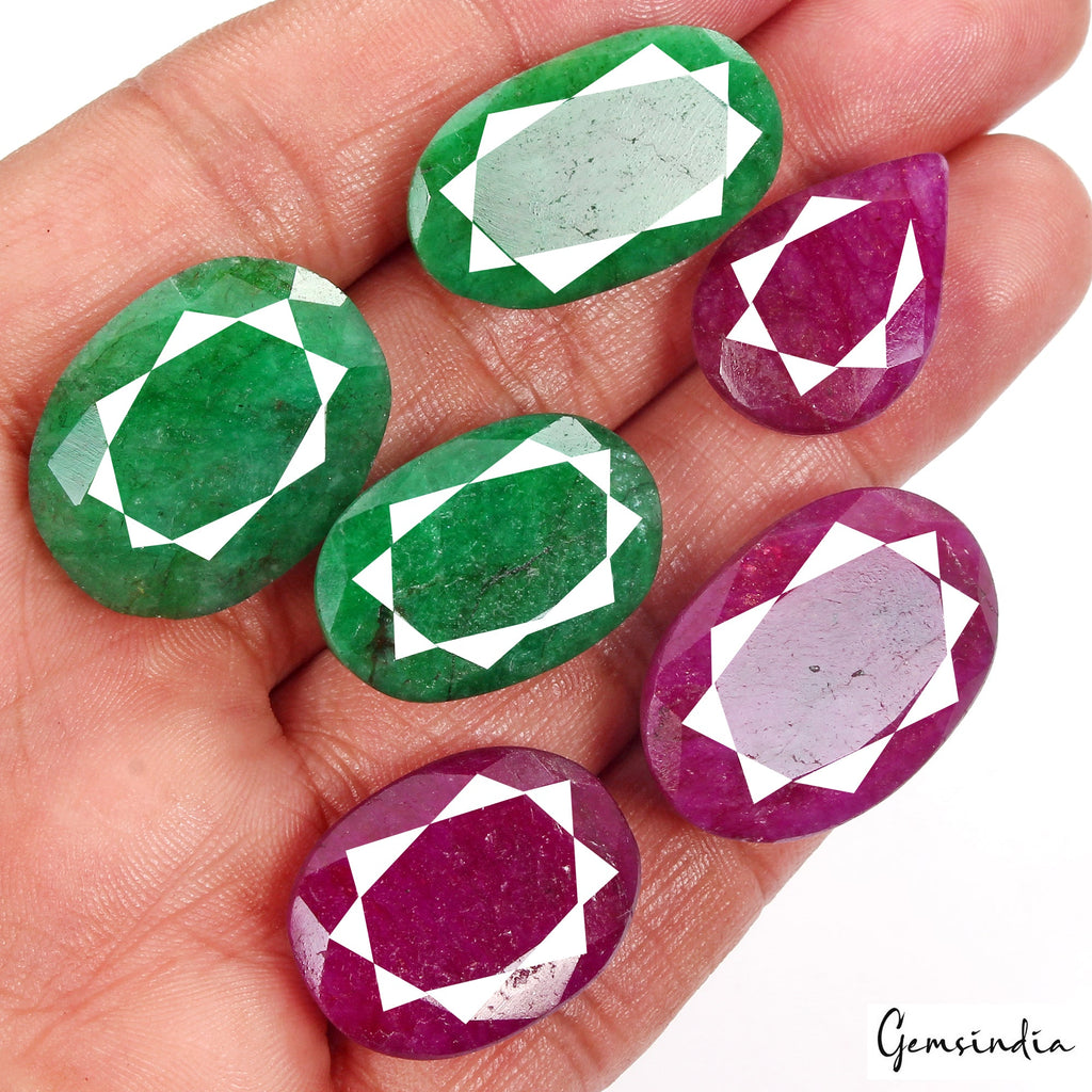 200 Ct Natural Red Beryl/Green Emerald Mix Cut Loose Gems For Jewelry 23-29mm