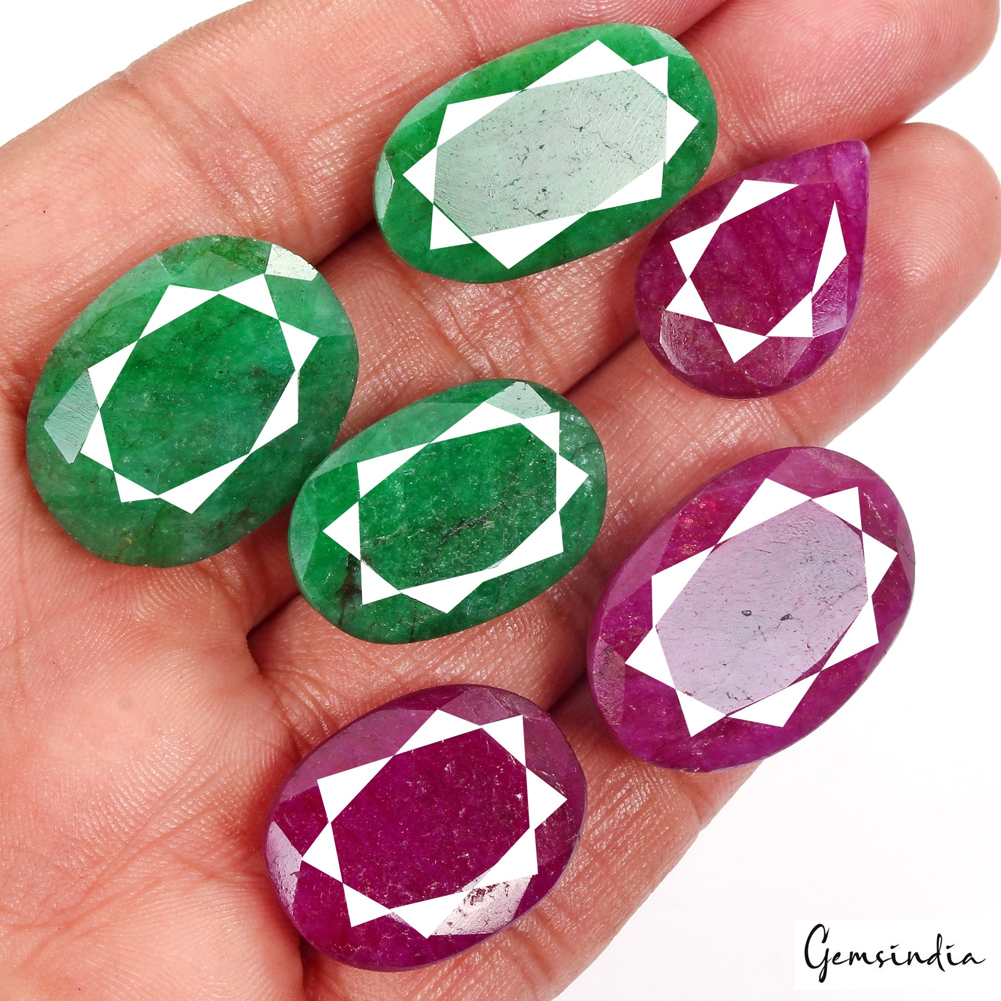 200 Ct Natural Red Beryl/Green Emerald Mix Cut Loose Gems For Jewelry 23-29mm