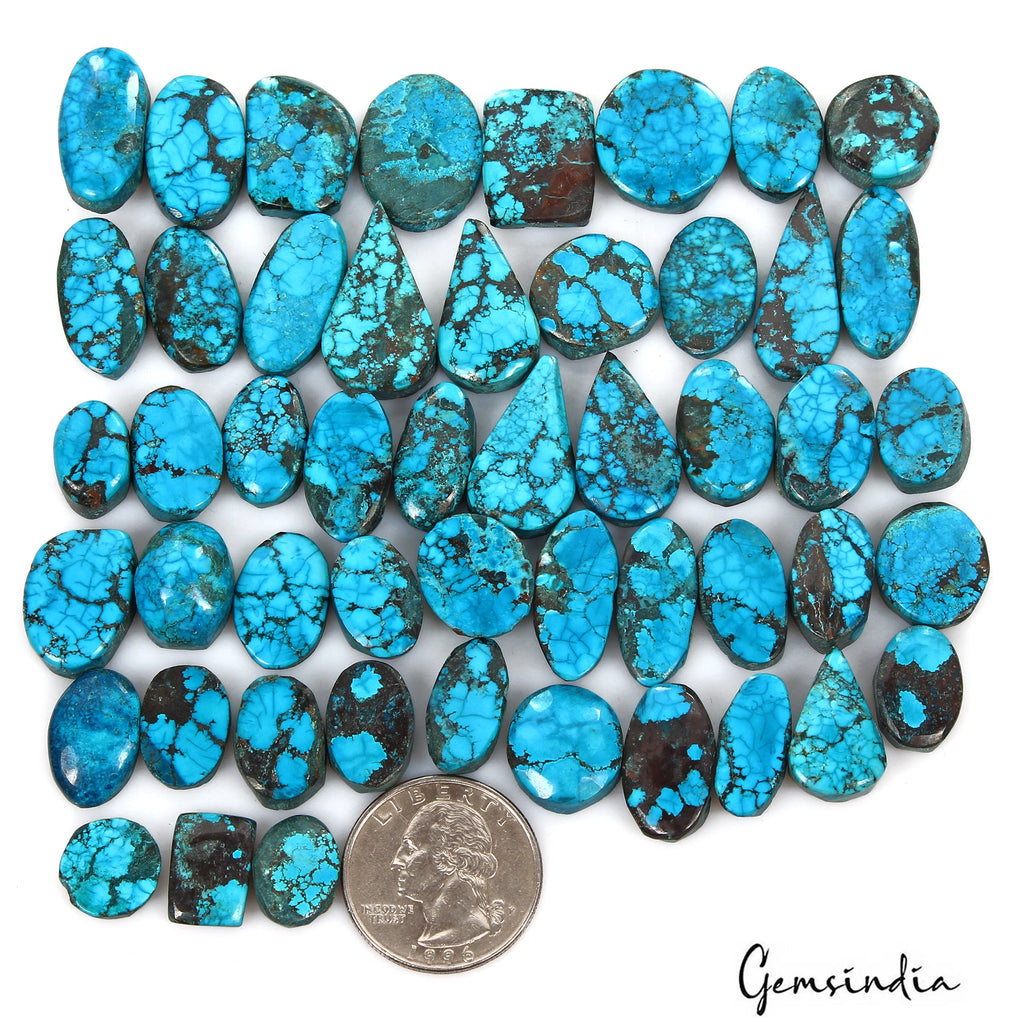 500 Cts/50 Pcs Natural Blue Arizona USA Spiderweb Turquoise Oval Cab Loose Gems