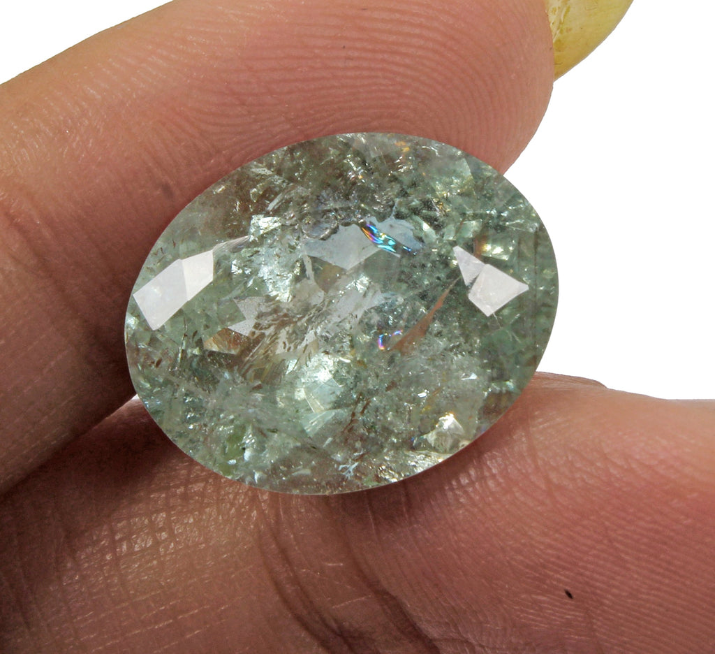 14.20 Cts Natural Untreated Green Aquamarine Oval Faceted Loose Gemstone, Brazil