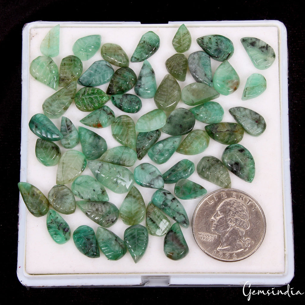 125.30 Ct Natural Brazilian Green Emerald Pear Leaf Carved Untreated Loose Gems
